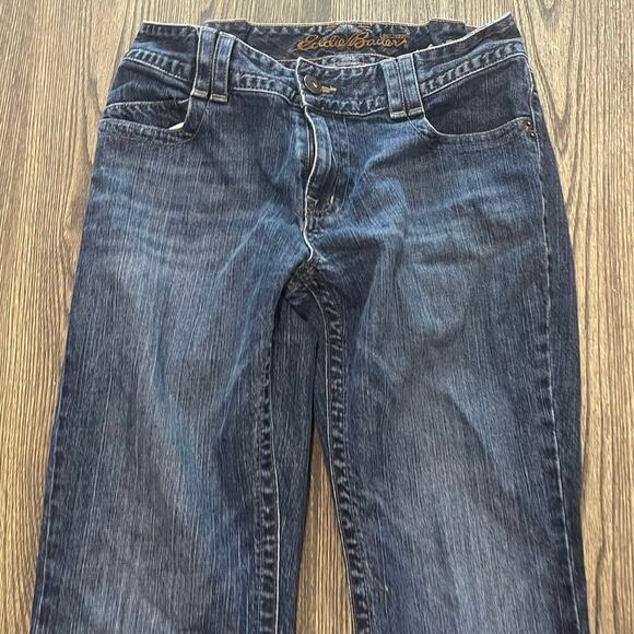 Eddie Bauer Bootcut Jeans Mid Rise Denim Cotton Blend Dark Wash Blue Size 8R - Picture 3 of 11